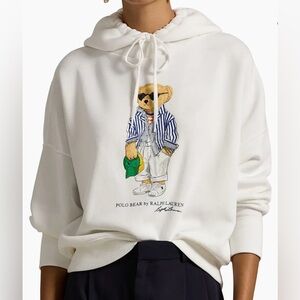 Ralph Lauren Polo Bear white hooded sweatshirt in size large.